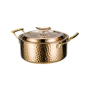 Modern Creative Art Designer High Grade Gold Plated Hammered Texture Stainless Steel Made Luxury Food Hot <b>Pots</b> Casseroles - Product Image 1