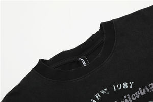 Camiseta negra Vintage de diseño en blanco de gran tamaño para hombre, ropa de calle informal de manga corta con cuello redondo, Top de moda de algodón antiretráctil de 180g - Product Image 4