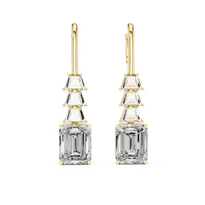 Pendientes de Novia |   Diamantes Cultivados en Laboratorio de Esmeralda y Trapecio |   Anillo de Oro Amarillo de 14K para Mujer, Lujoso, Certificado, Regalo de Aniversario de Bodas - Product Image 1
