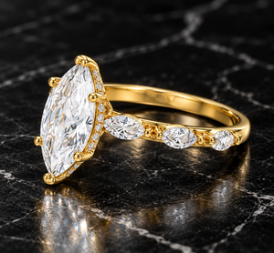 แหวนเพชรทรงมาร์คีส์เพาะเลี้ยงในห้องปฏิบัติการ รับรองโดย IGI ทองคำแท้ 14K แหวนหมั้นประดับเพชรทรงมาร์คีส์ด้านข้าง ขายส่ง - Product Image 2