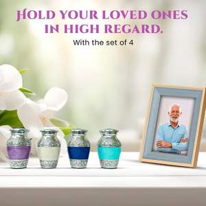 American Style Multi-Color Enameled <b>Keepsake</b> Cremation Urn Set of 4 with Gift <b>Box</b> Small Urns Supplies - Product Image 3