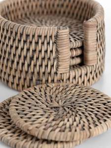 Posavasos Redondos Tejidos Naturales de Mimbre de Ratán de la Mejor Calidad al por Mayor, Resistentes al Calor, con Soporte - Product Image 2