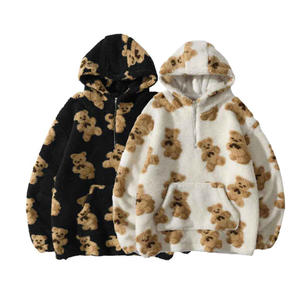 เสื้อฮู้ดขนแกะแบบมีซิปครึ่งขนแกะแนวสตรีทเสื้อมีฮู้ดผ้าคอตตอนฤดูหนาวกำหนดเองได้100% เสื้อฮู้ดอบอุ่น2025สำหรับผู้หญิง - Product Image 1