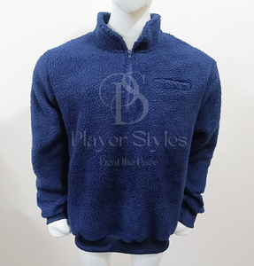 Sudadera con Capucha de Forro Polar Sherpa Azul Marino de Alta Calidad, Corte Regular, Invierno, Logotipo Personalizado Bordado, Diseño de Jugador, Aplique, Teñido Liso, Color Sólido - Product Image 6