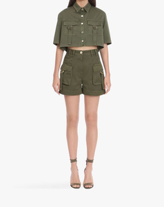 Short Cargo pour femmes Short en coton à taille boutonnée Short Cargo pour femmes avec poche à rabat Short en jean pour femmes avec poches - Product Image 4