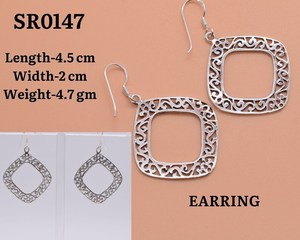 Silver Plain Filigree Dangle 925 Sterling Silver <b>Earrings</b> Handmade Long Jewelry Perfect Gift for <b>Christmas</b> or Her - Product Image 2