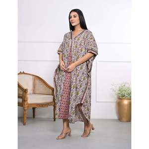 100% Cotton Hand <b>Block</b> <b>Printed</b> Kaftan Elegant Casual Lady Floor-Length Dress for Leisure & Valentine's Day - Product Image 5