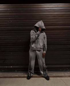 Custom Acid Washing Distressed Applique Embroidery Zip up Tracksuit Two Pieces Sweatsuits Heavyweight Hoodie Sweatpants Sets - Product Image 2