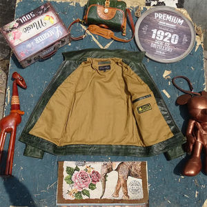 Chaqueta de cuero genuino para hombre Horsehide Slim Green Brown Stone Wash Motorcycle Biker Ropa DE TRABAJO Ropa transpirable Chaquetas para hombres - Product Image 5