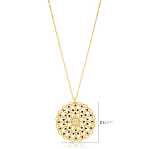 สง่างามสีดำเพทายหินรอบการออกแบบสร้อยคอจี้ขายส่ง925เครื่องประดับเงินสเตอร์ลิง - Product Image 2