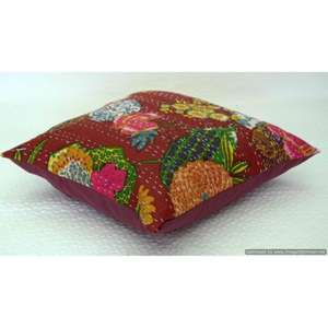 Décor de ferme oreillers maison décorative housses de coussin indien à la main Kantha travail taies d'oreiller oreillers en coton taie d'oreiller carrée - Product Image 1