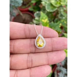 925 Silver Pear Sapphire <b>Diamond</b> Necklace - Product Image 4
