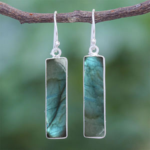 Pendientes de aro de estilo bohemio de Plata de Ley 925 hechos a mano regalo de boda labradorita Baguette piedra preciosa diseñador Simple 925 sello - Product Image 2