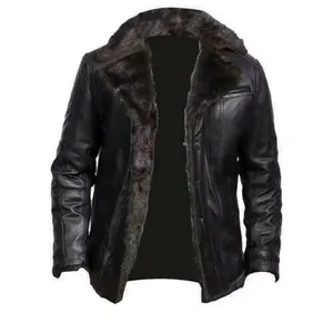 Men Black Sheepskin Bomber <b>Leather</b> <b>Jacket</b> - Product Image 1
