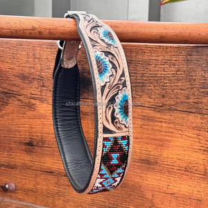 Nouveau design collier de chien en cuir de luxe usiné à la main multifonctionnel et léger avec sculpture pliable rembourrée souple prix de gros - Product Image 2