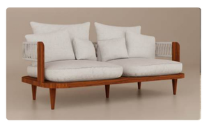 Midcentury Modern Two Seat <b>Sofa</b> With Wooden Frame And Fabric Cushions <b>Pillow</b> Back Design For Living Room - Product Image 6
