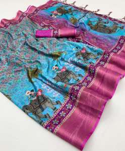 Vêtements ethniques indiens pur Dola Saree en soie chaude avec Saree de travail Jari antique avec des pièces de chemisier pour les femmes portent Saree - Product Image 3
