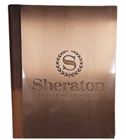 Fabricants exportateurs de carnets de menu en cuir véritable bronze personnalisés, dossiers de factures d'hôtel, avec logo personnalisé, marque M&Z IMPORTS, certifiés ISO