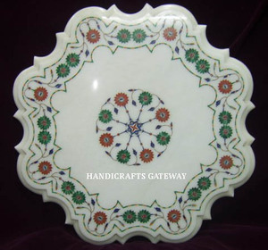 Pietra Dura โต๊ะกาแฟหินอ่อนสีขาวแบบฝังบนโต๊ะสำหรับตกแต่งบ้านโต๊ะหินอ่อนหินอ่อนสีขาวประดับโต๊ะ - Product Image 1