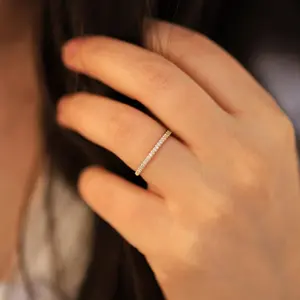 Pulseira para casamento, moda minimalista, estreita, banda de casamento 925, prata esterlina, joias banhadas ao laboratório, diamante, joias com 18k, bandas empilháveis