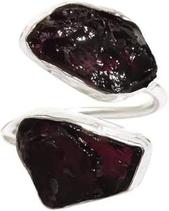 Bague pour femme en argent sterling 925, pierre naturelle grenat, pierre de naissance de janvier, double pierre, réglable, bijoux faits à la main - Product Image 4