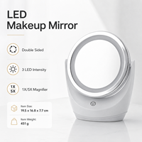 Miroir de maquillage LED à écran tactile HD, miroir de vanité à intensité réglable, grossissement 1X/5X, miroir cosmétique de bureau pour femmes