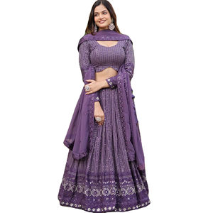 Último diseñador de Fab Zone Lehenga Choli señoras Faux Georgette lentejuelas pesadas bordadas alto Salwar Kameez boda adultos - Product Image 1