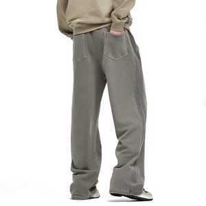 Pantalones de chándal informales de talla grande hechos a medida para hombre, ajuste holgado, 100% algodón, patrón recto teñido liso, cintura media elástica 2025 - Product Image 3