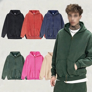 Sweat-shirt à capuche zippé décontracté personnalisé en coton doux délavé pour un usage quotidien et respirant, durable pour les activités de plein air - Product Image 1