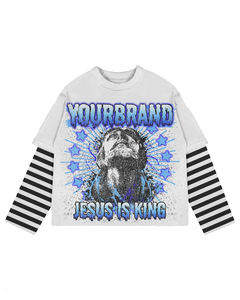 Factory Direct Sale High Quality 250GSM Thick Vintage Wear Double Layer Full <b>Sleeve</b> <b>Stripe</b> <b>Sleeves</b> Crew Neck Printed <b>T</b>-<b>Shirts</b> - Product Image 1