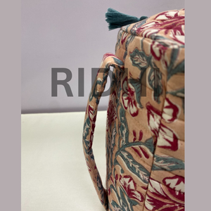 Peach Wine Quilted Cotton <b>Travel</b> <b>Toiletries</b> Handle <b>Bag</b> Handcrafted Eco Friendly Large Vintage Daily Shopping Greocery Everyday - Product Image 5