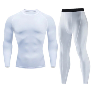 Ensembles de yoga compressifs pour hommes de haute qualité, respirants, à séchage rapide, en Spandex/Polyester, vêtements de fitness à motif uni, OEM disponible - Product Image 3