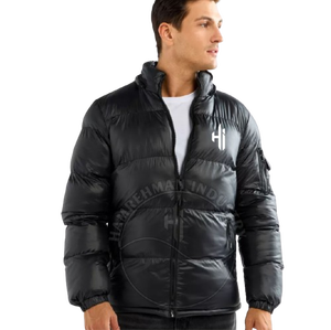Chaqueta acolchada personalizada con logotipo personalizado unisex de manga larga de invierno personalizada con logotipo en relieve para hombre, chaqueta acolchada personalizada con cuello levantado - Product Image 1