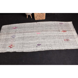 Alfombra turca gris Bohemia Vintage de 2,8x6,4 pies de área grande de lana Rectangular abstracto para pasillo, dormitorio, sala de estar, látex - Product Image 3