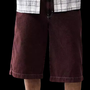 Jorts baggy en denim ciré pour homme, délavé clair et foncé, streetwear élégant et décontracté avec short en denim hip hop vintage - Product Image 3