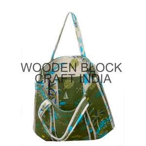 Sac fourre-tout en coton indien fait à la main imprimé à la main Sac fourre-tout pour femmes Sac à bandoulière matelassé imprimé à la main - Product Image 3