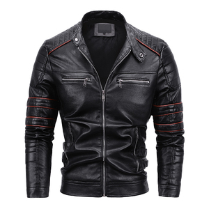 Veste en cuir sport pour homme, coupe ajustée, col montant, vêtements d'hiver, avec toile, service OEM personnalisable, prix de gros bon marché - Product Image 3