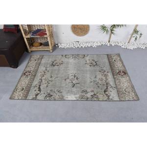 Alfombra de lana clásica turca Vintage, 3,5x5,8 pies, área grande, diseño de retazos rectangulares, látex, gris, Beige, Floral para habitación de pasillo - Product Image 3
