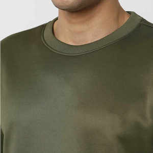 New High Quality Wholesale Men's Olive <b>Green</b> O Neck Sweatshirt Solid Color Casual Custom Cotton Blended Breathable Streatwear - Product Image 2