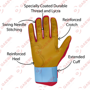 Nuevos y elegantes guantes de bateo de béisbol azules y rojos de cuero genuino de alta calidad transpirables resistentes para Unisex - Product Image 2
