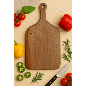 Planche à découper en bois dur d'acacia avec poignée Style artistique pour ustensiles de cuisine Pour hacher les légumes Fromage avec rainure à jus - Product Image 3