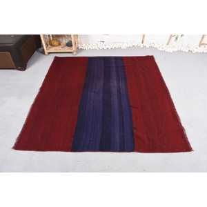 Alfombra Turca Vintage, Alfombra de Lana a Cuadros Rojos de 6.3x5 pies (191x153 cm) - Product Image 3