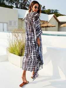 Bohème 100% rayonne tissu cravate teinture pour femmes Kimono fait à la main dames 3/4 manches robe de nuit pour les femmes - Product Image 6