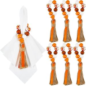 ¡Elegante servilletero de hoja de arce de otoño, cuentas de madera, Decoración de mesa de comedor para fiestas en casa y más! - Product Image 4