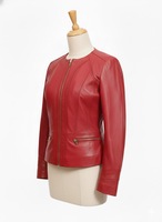 Veste Courte en Cuir de Mouton de Haute Qualité pour Femmes, Design Élégant à Col Rond, Idéale pour l'Hiver, Collection Été en Gros
