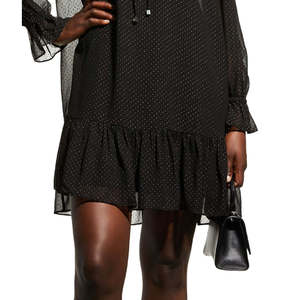 Abito Elegante Nero Grande da Donna Michael Kors in Chiffon Trasparente con Collo Annodabile, Texture Dewdrop, Drappeggio Naturale, Lunghezza al Ginocchio - Product Image 3