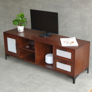 Luxurious Minimalist Wooden TV Console with Woven Rattan Mesh Door and Iron Legs 140x40x50cm-KTV68100 - Product Image 2