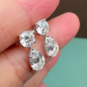 10.00tcw Lab Grown Round and Pear <b>Diamond</b> <b>Dangle</b> Drop <b>Earrings</b> D-E-F Color VVS-VS Clarity - Product Image 3