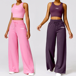 Ropa deportiva personalizada OEM, traje de 2 piezas, camiseta sin mangas deportiva, conjunto de pantalones acampanados de pierna ancha, ropa de entrenamiento personalizada, gimnasio, Fitness, conjunto de Yoga para mujer - Product Image 1