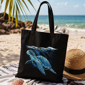 Blue Turtle Ocean Theme Tote <b>Bag</b> Eco-Friendly <b>Straw</b> with Zippered Closure Zippered and Open Closure Options for Summer Spring - Product Image 1